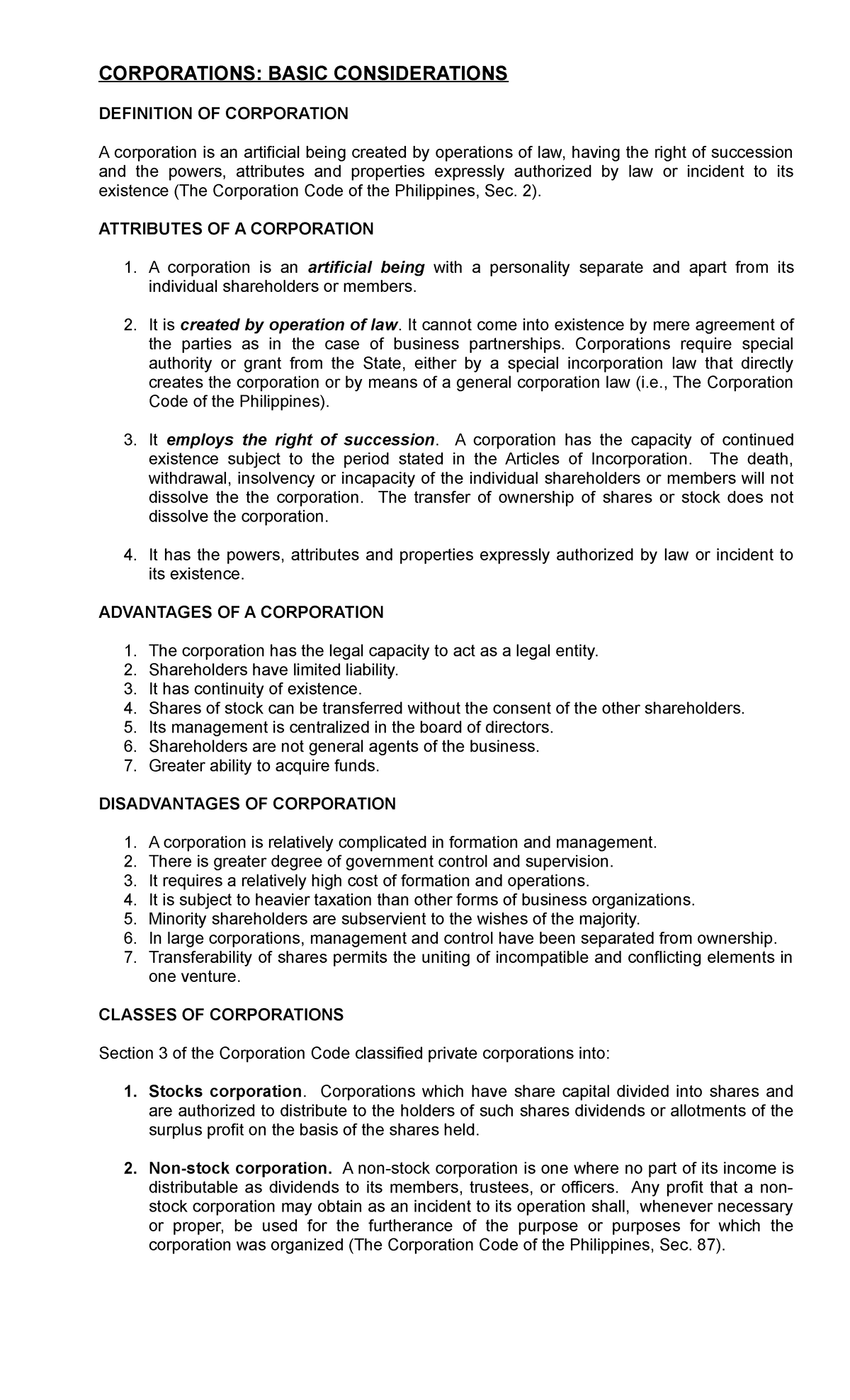 Explain-Module 9 Corporations- Basic Consideration - CORPORATIONS ...