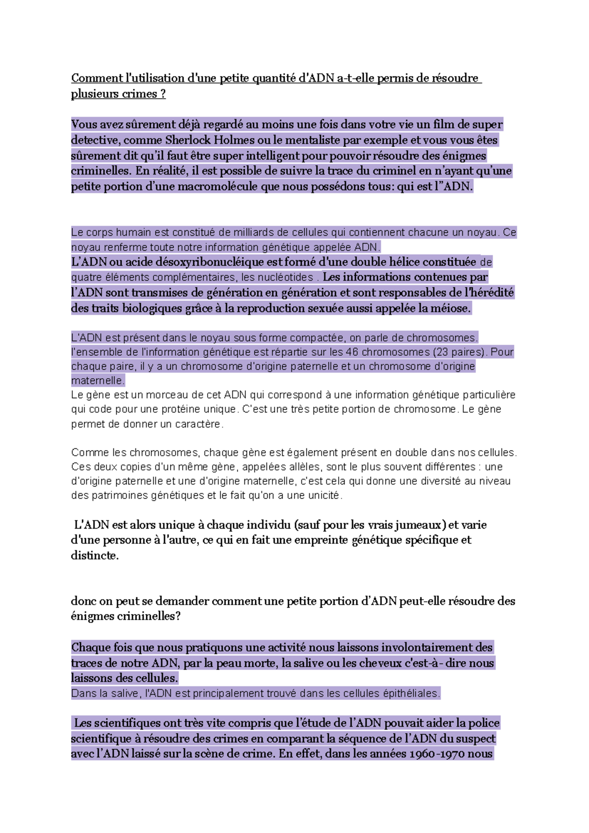Grand oral SVT ADN Comment l