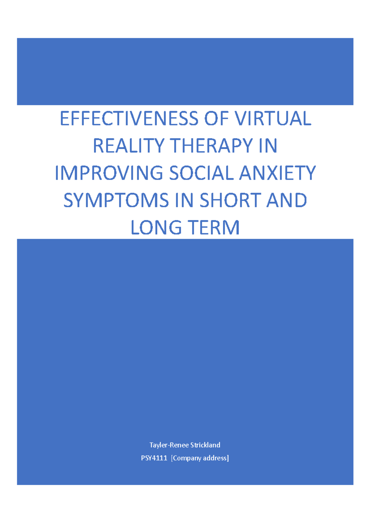 Literature Review for Social Anxiety TaylerRenee Strickland PSY4111