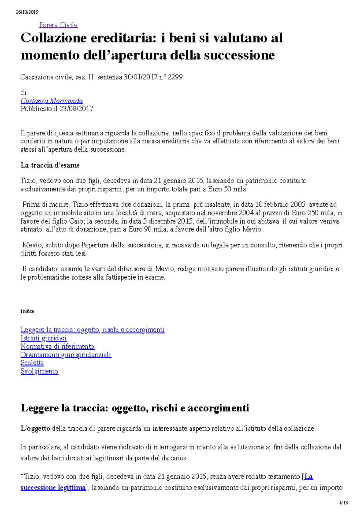 Collazione ereditaria- i beni si valutano al momento dell’apertura ...