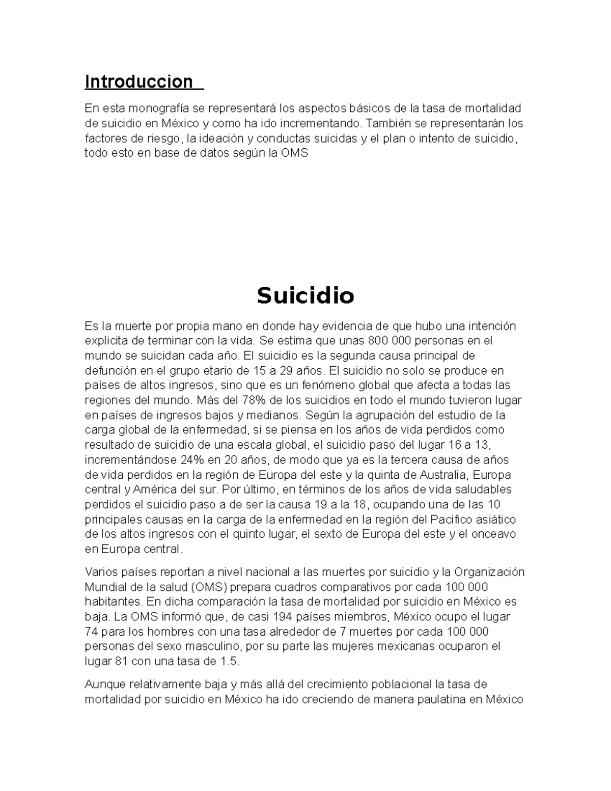 Suicidio Salud Mental - Introduccion En Esta Monografía Se Representará ...