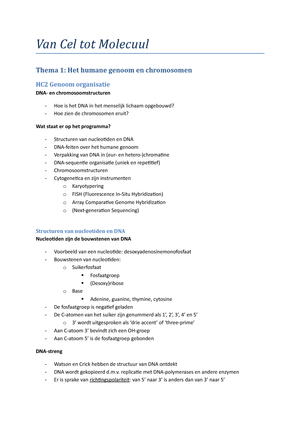 Colleges College Aantekeningen Van Cel Tot Molecuul Van Cel Tot