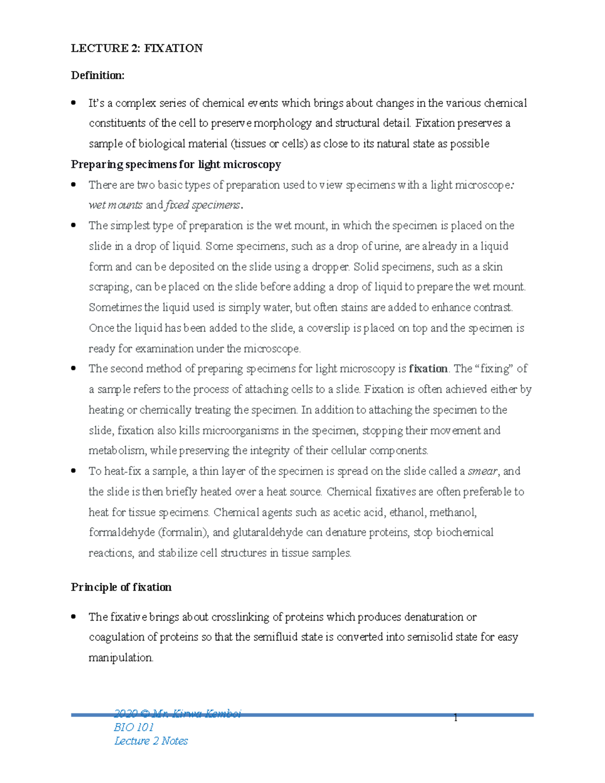 Lecture 2 Notes Fixation BIO 1 LECTURE 2 FIXATION Definition It’s a