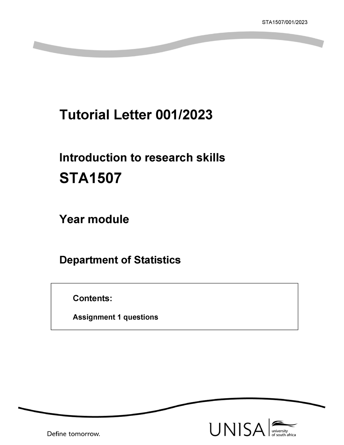 STA1507 2023 Assignment 1 Questions - STA1507/001/ Tutorial Letter 001 ...