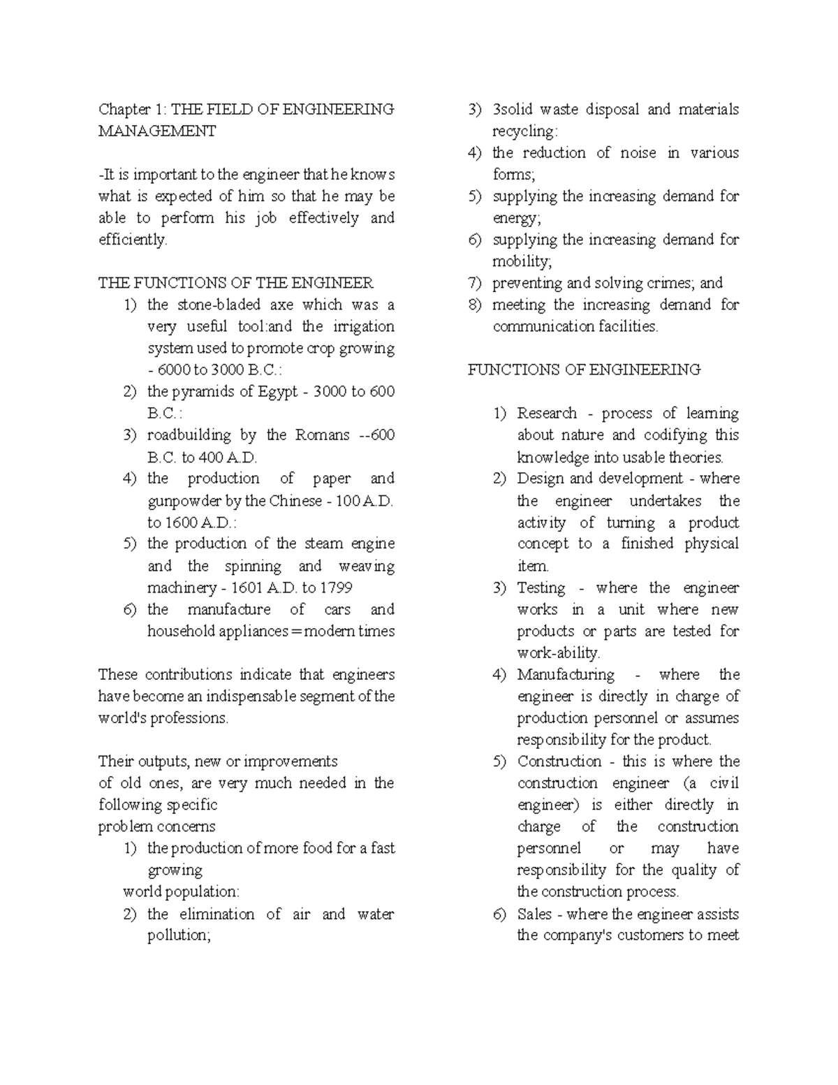 EM CHAP Reviewer - EM NOTES - Chapter 1: THE FIELD OF ENGINEERING ...