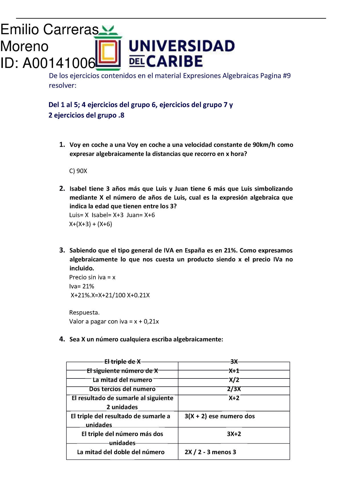 Moreno Carreras Emilio, Expresiones Algebraicas - De Los Ejercicios ...