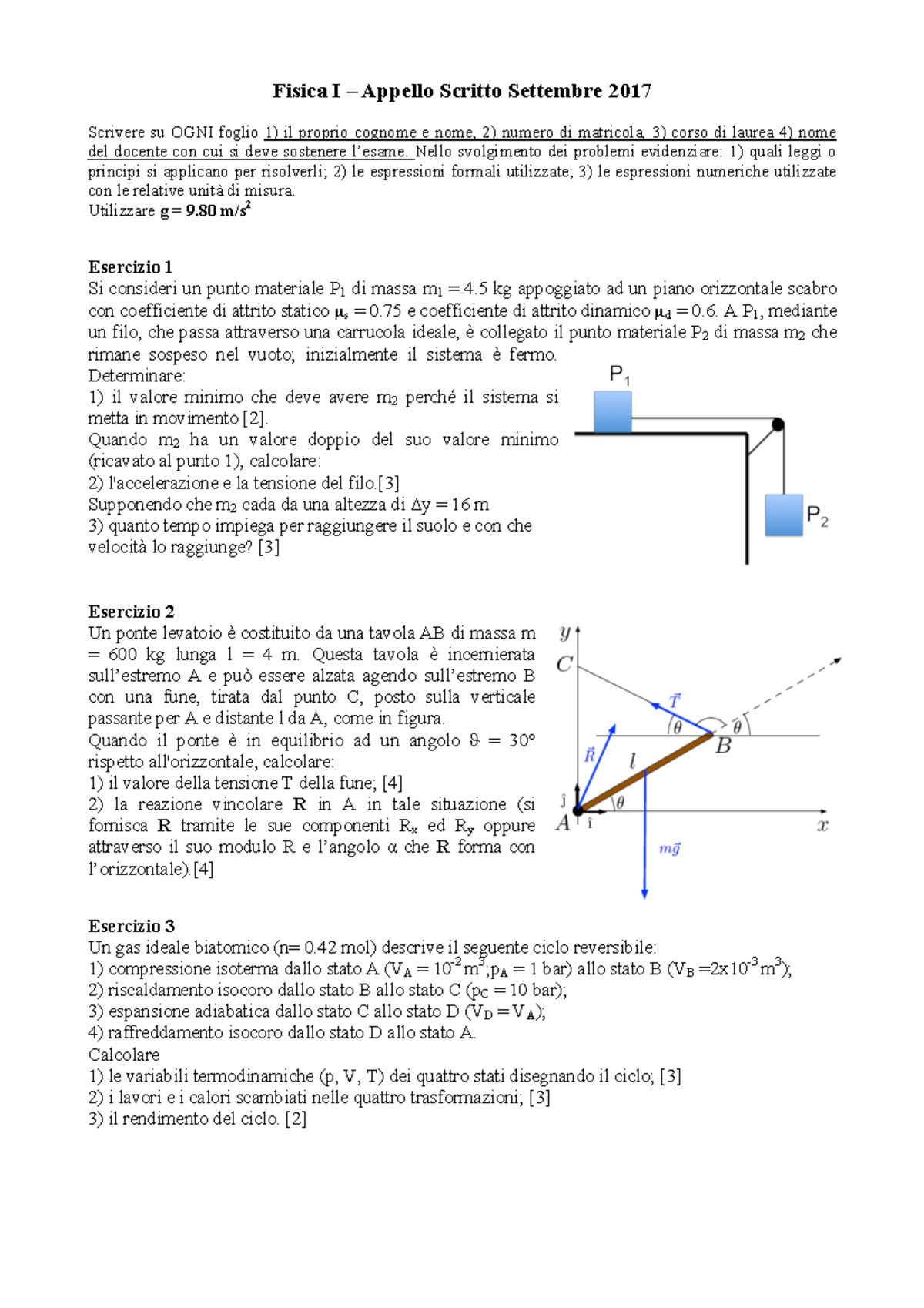 Fisica 1 settembre 2017 Fisica I