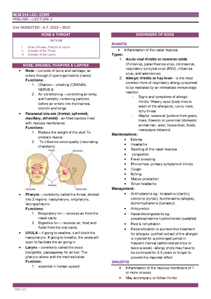 Ears notes day 2 - NCM 216 LEC: EENT PRELIMS – LECTURE 2 2nd SEMESTER ...