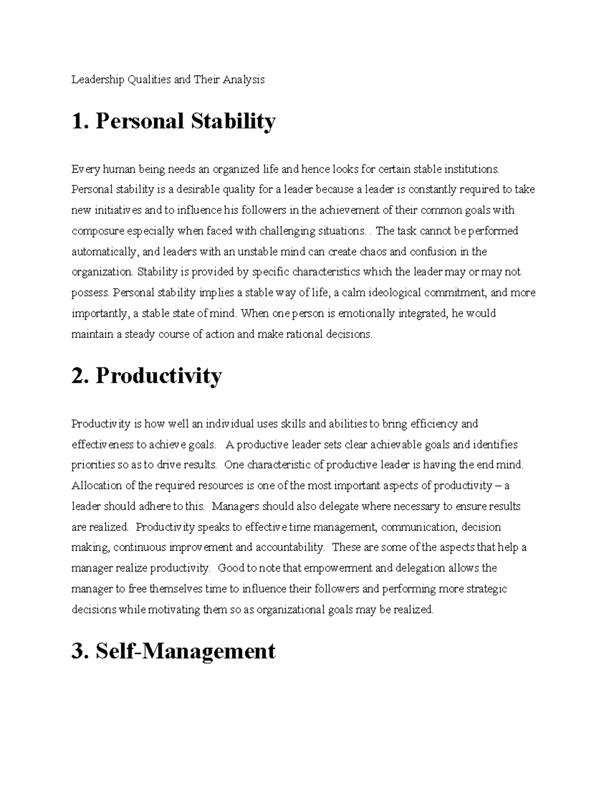 Leadership Skills - Leadership Qualities and Their Analysis 1. Personal ...