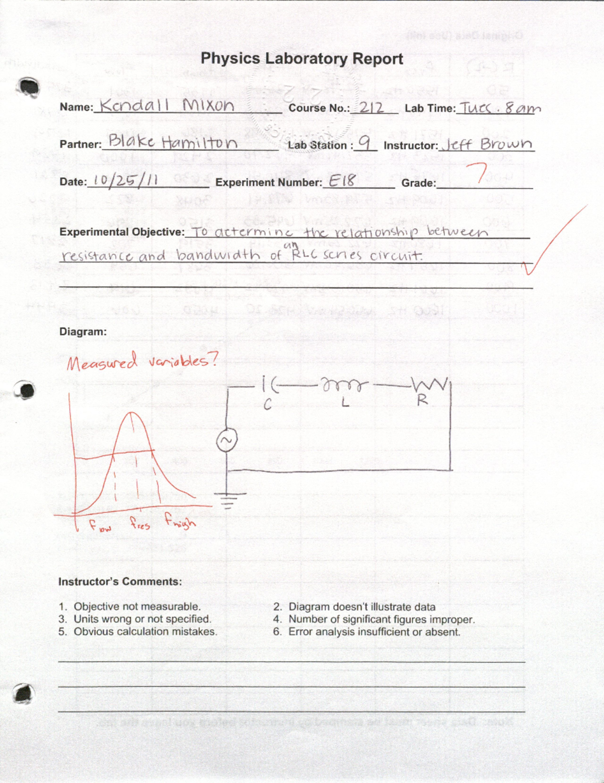 E18 - Lab 18 - Physics Laboratory Report Name: crﬁdﬂll l M‘KOH Course ...