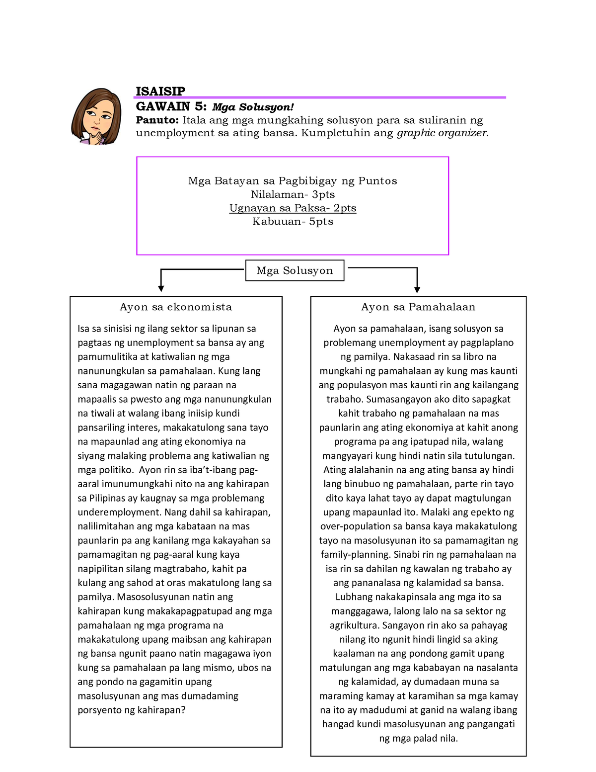 AP - ARALING PANLIPUNAN - ISAISIP GAWAIN 5: Mga Solusyon! Panuto: Itala ...