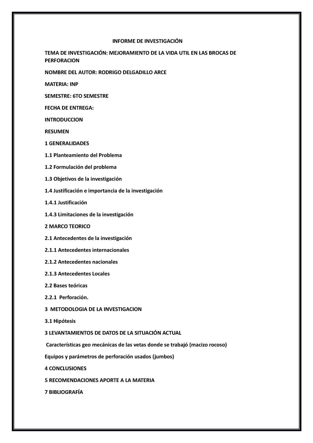 Informe DE Investigación Primera Parte - INFORME DE INVESTIGACIÓN TEMA ...