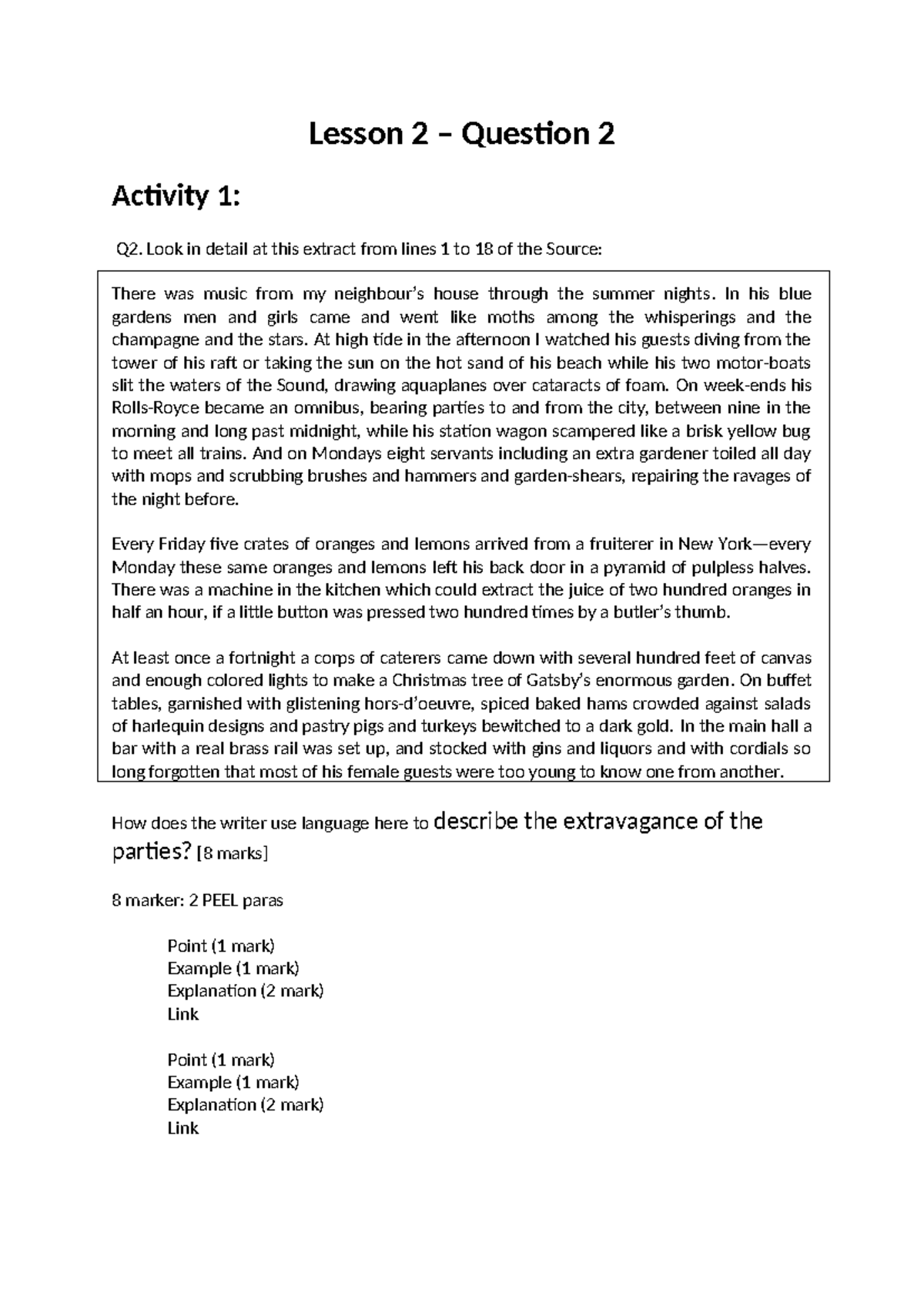 Lesson 1 - lang - English language paper 1 - Lesson 2 – Question 2 ...