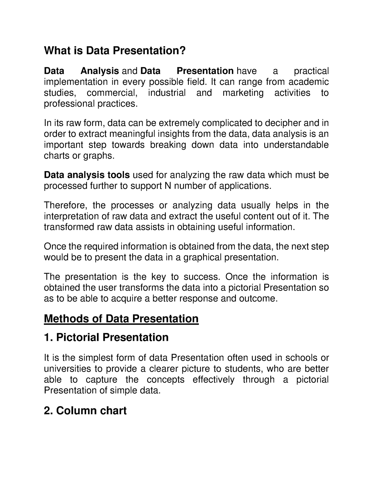 notes on data presentation
