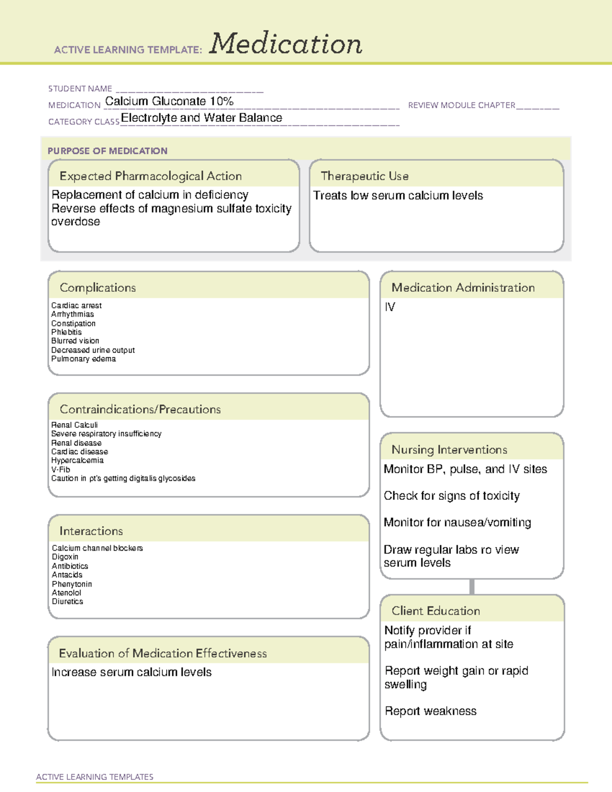 Calcium Gluconate 10 Med Surg 3 ACTIVE LEARNING TEMPLATES Medication   Thumb 1200 1553 