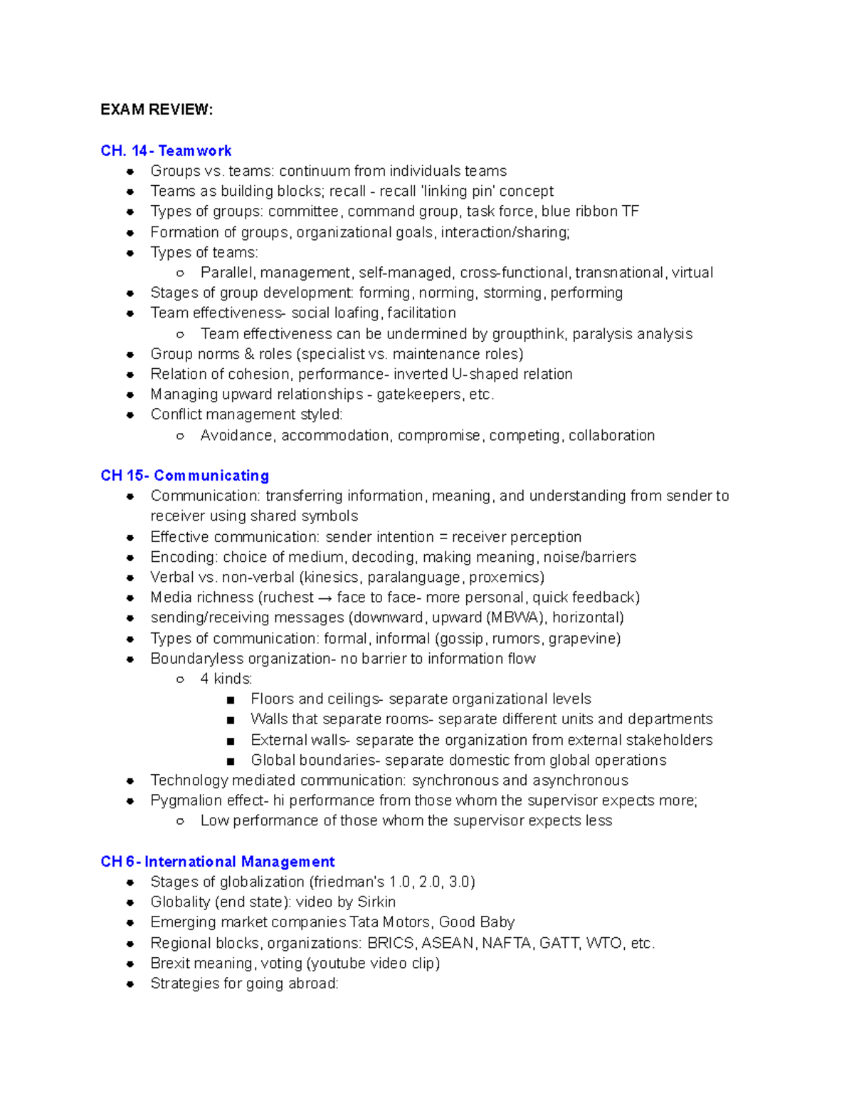 MGMT 1 - Management Notes - EXAM REVIEW: CH. 14- Teamwork Groups vs ...