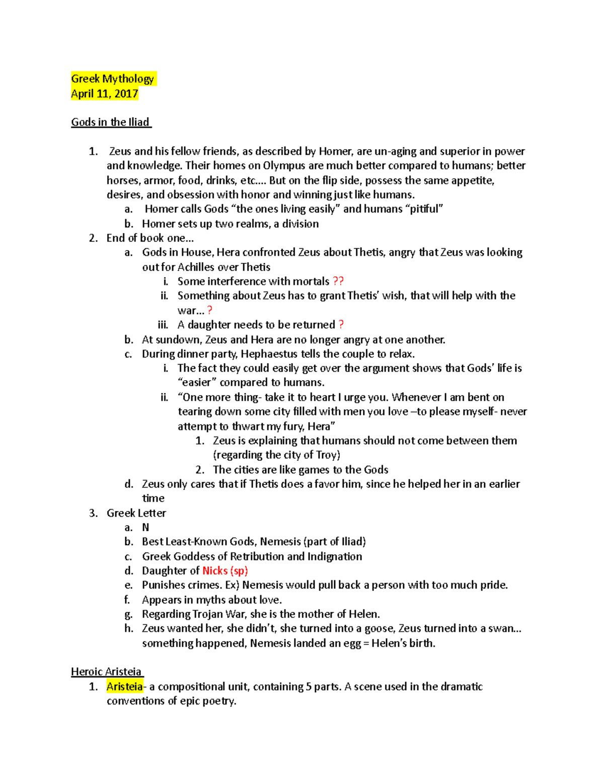 April 11 - Detailed notes of the lecture. - Greek Mythology April 11 ...