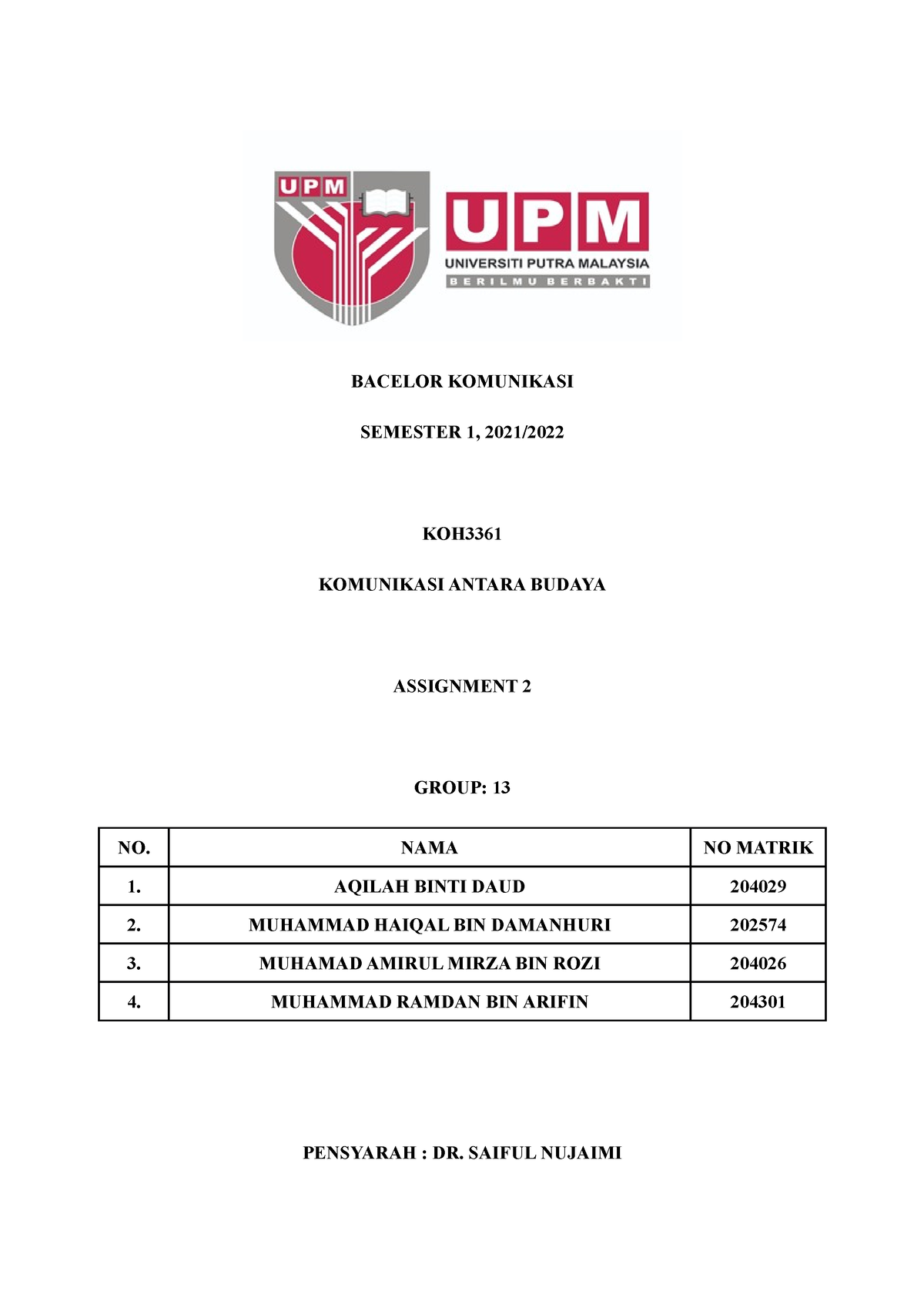 contoh assignment komunikasi