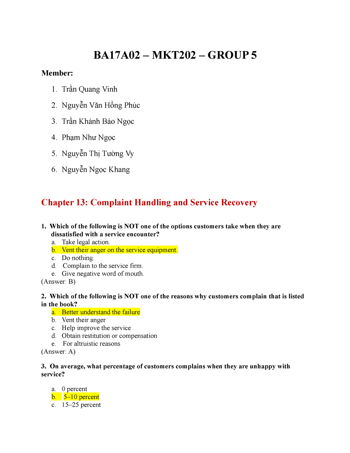 MKT202 BA17A02 Group 5 - Essay - BA17A02 – MKT202 – GROUP 5 Member: 1 ...