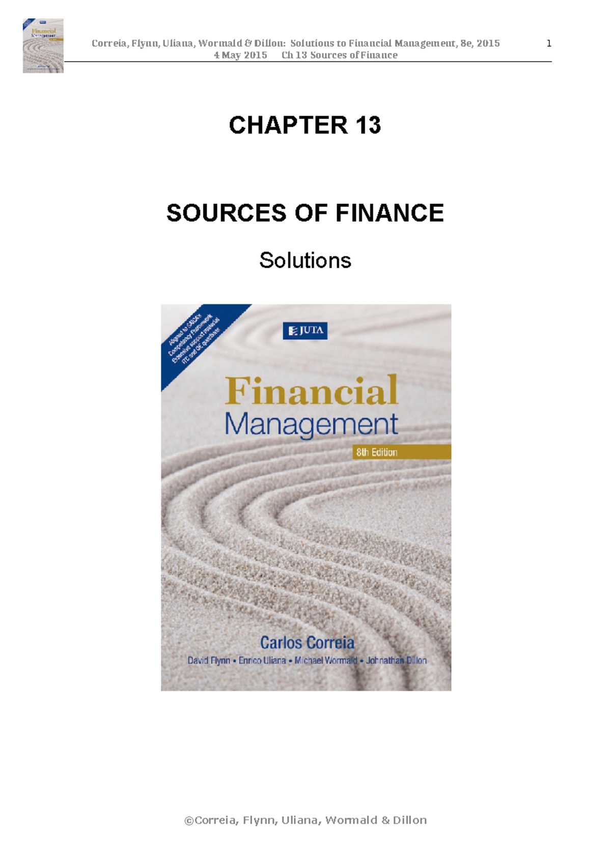 solutions to work 8 - 4 May 2015 Ch 13 Sources of Finance CHAPTER 13 ...
