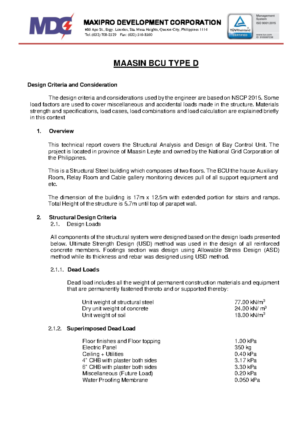 Design Department Design Creteria 86 Apo St., Brgy. Lourdes, Sta