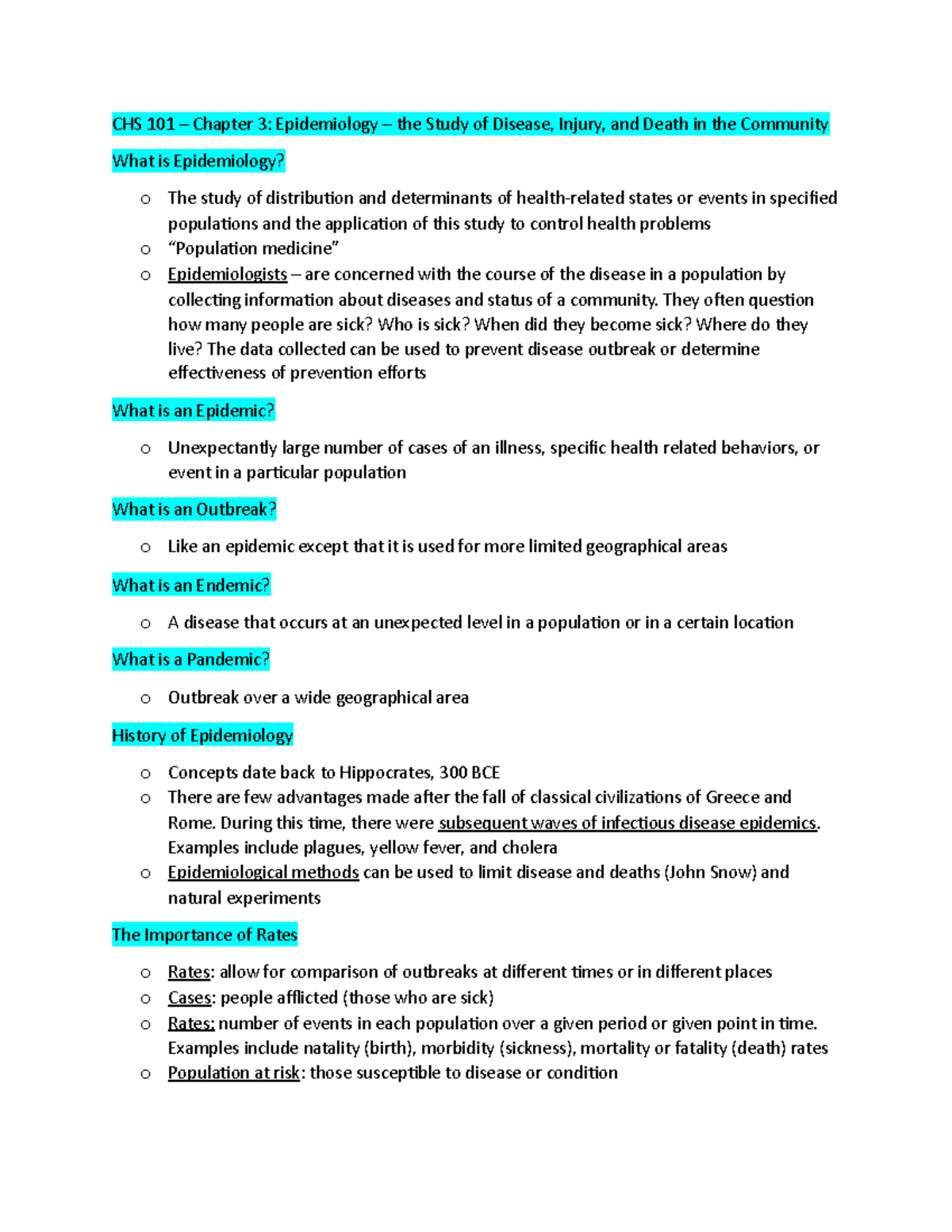 Studocu Chpt 3 - CHS 101 - Epidemiology- The Study Of Disease, Injury ...