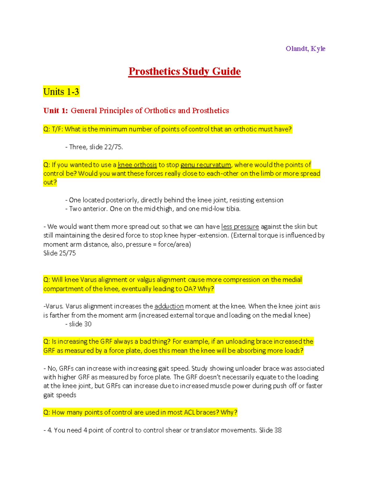 POAT Midterm SG - study guide - Olandt, Kyle Prosthetics Study Guide ...