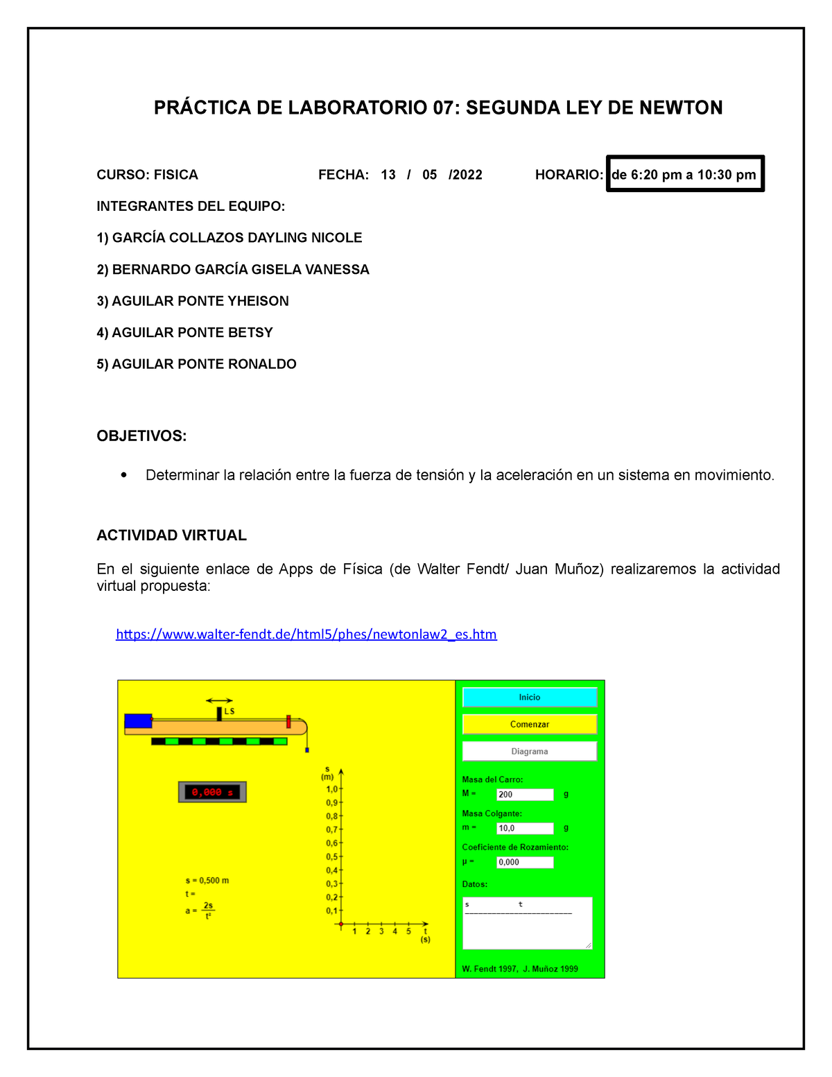 06 Virtual Reporte Segunda LEY DE Newton - PRÁCTICA DE LABORATORIO 07 ...