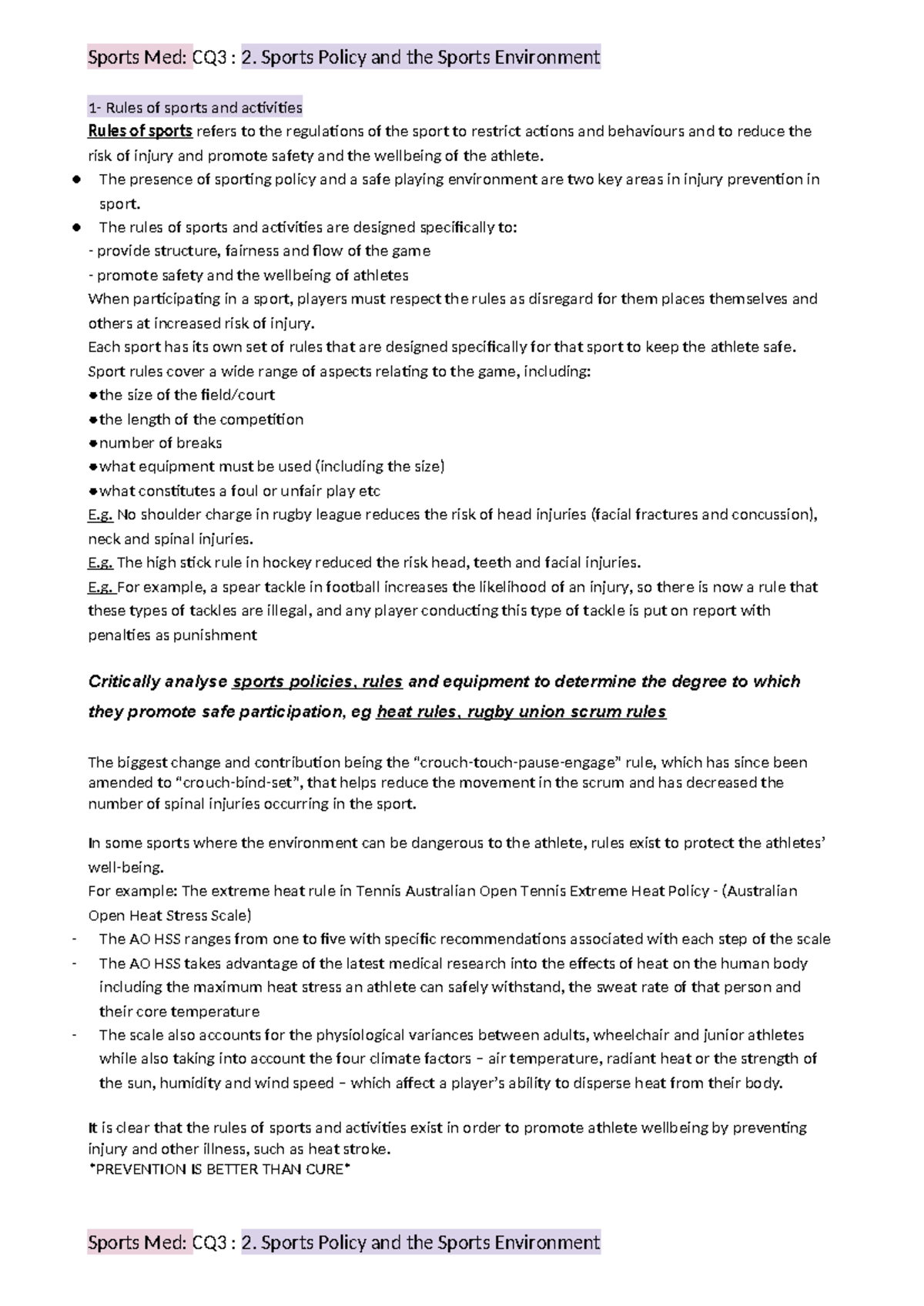 Sports Med Sports Policy and the Sports Environment 1 Rules of