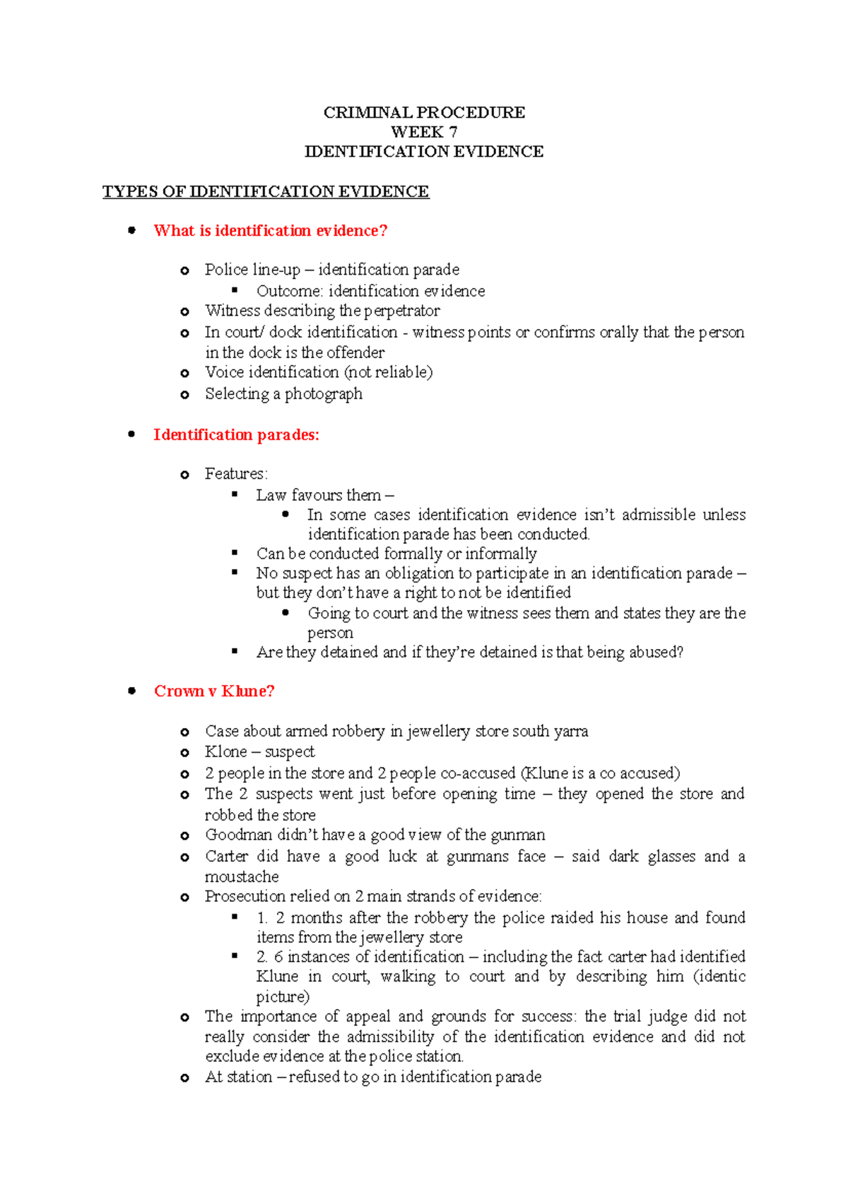 Criminal Procedure wk 7 - CRIMINAL PROCEDURE WEEK 7 IDENTIFICATION ...