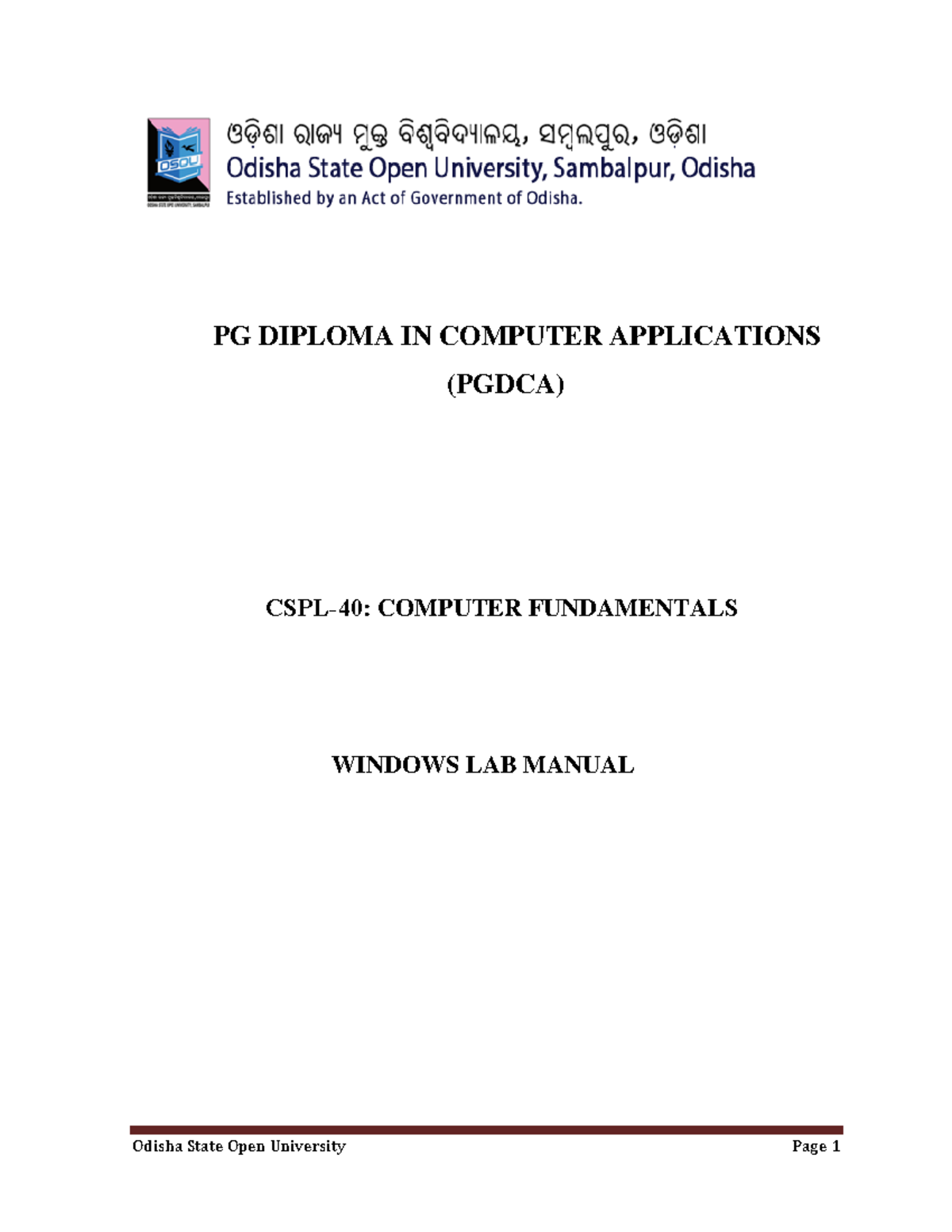 CSPL-40-Lab Manual Windows - PG DIPLOMA IN COMPUTER APPLICATIONS (PGDCA ...