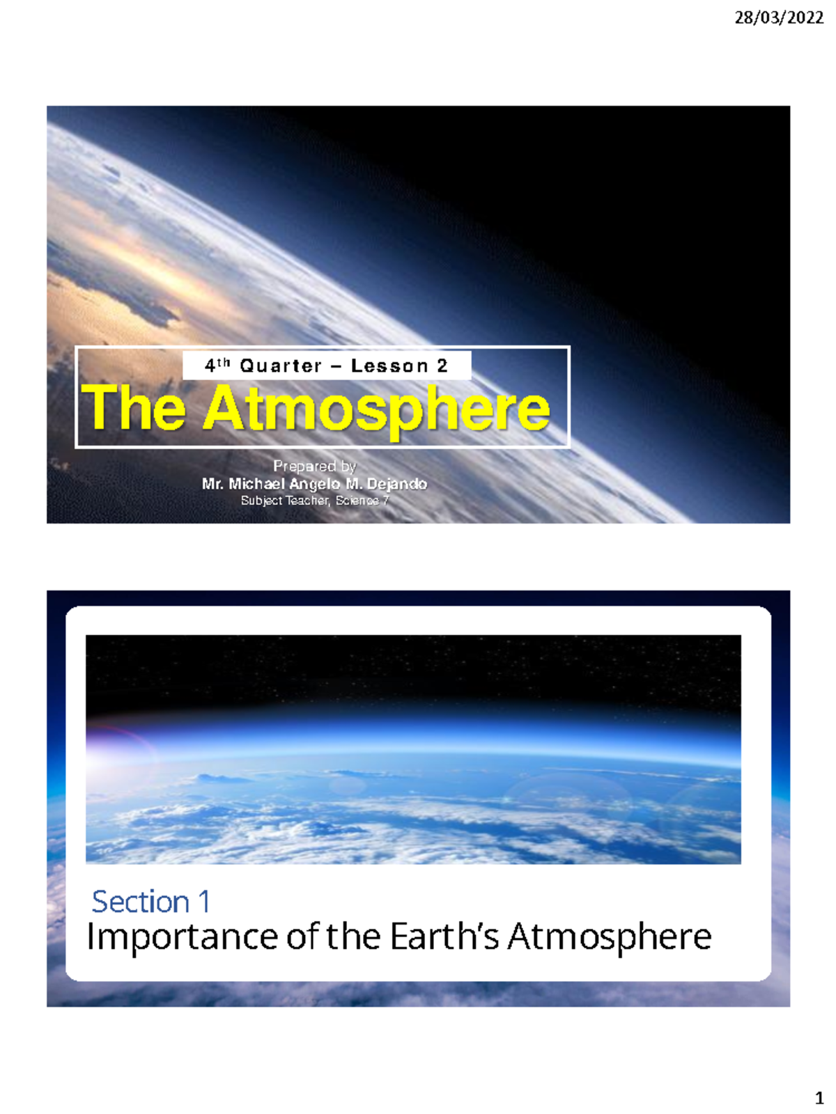 Handouts - Sci7 4Q- L2 - Atmosphere - The Atmosphere 4 T H Q U A R T E ...