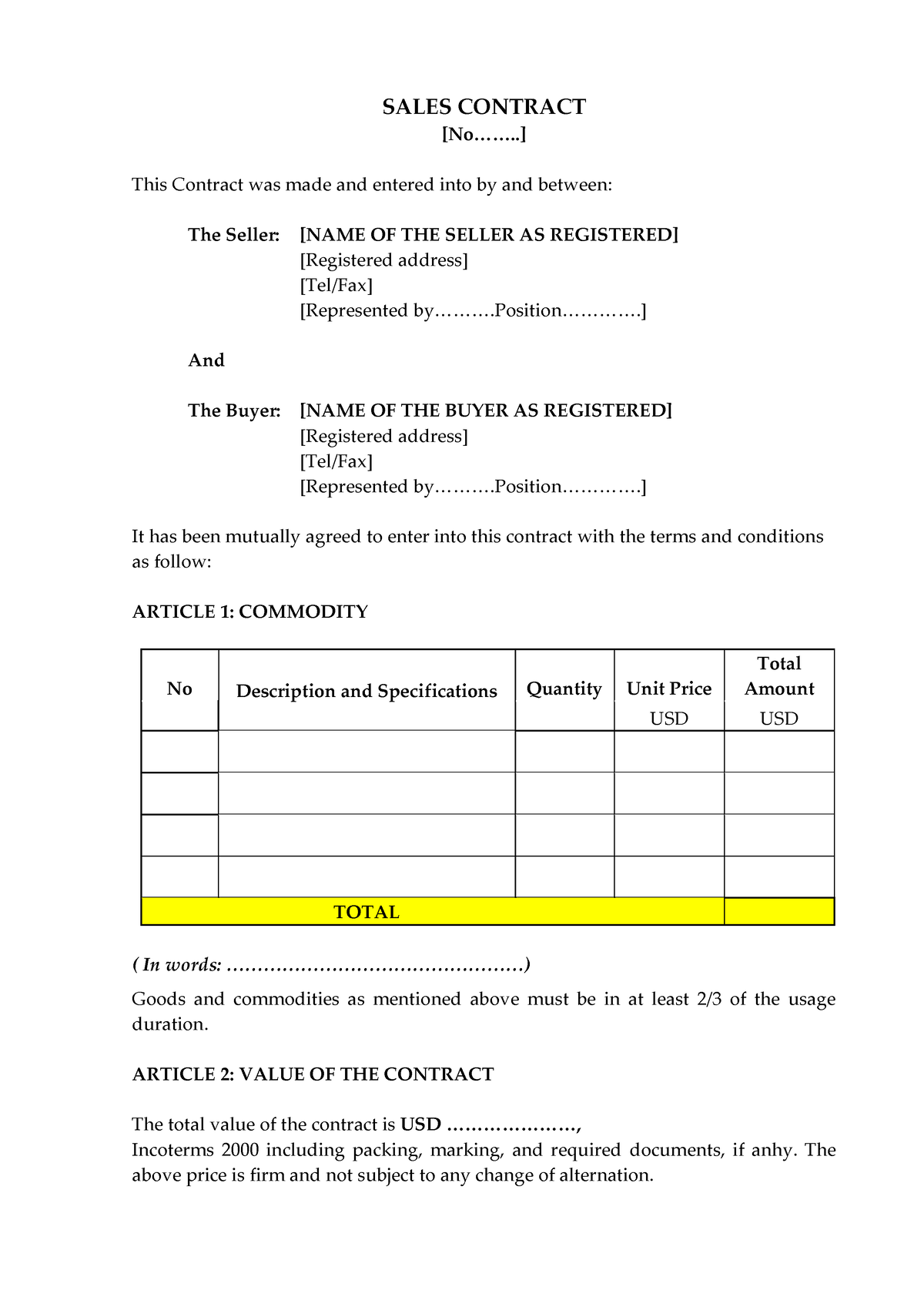 13. 151012 Sale Contract (Sample) Vietnam - SALES CONTRACT [No ...