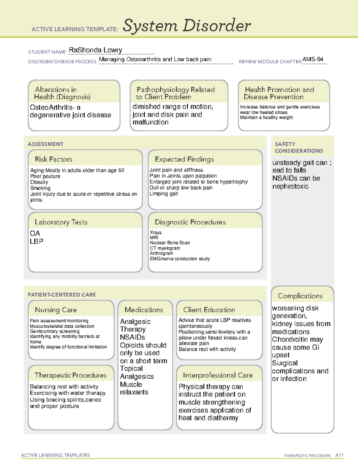 ATI System Disorder Template-LBP-Lower Back Pain - ACTIVE LEARNING ...