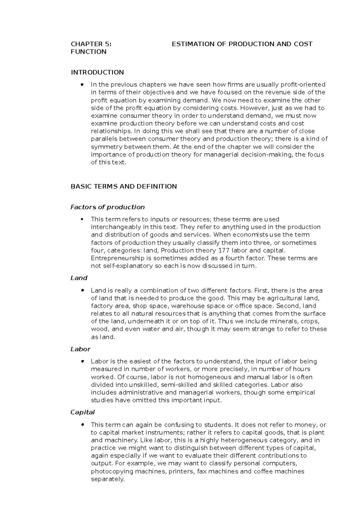 Chapter 5 Estimation OF Production AND COST Function Final - CHAPTER 5 ...