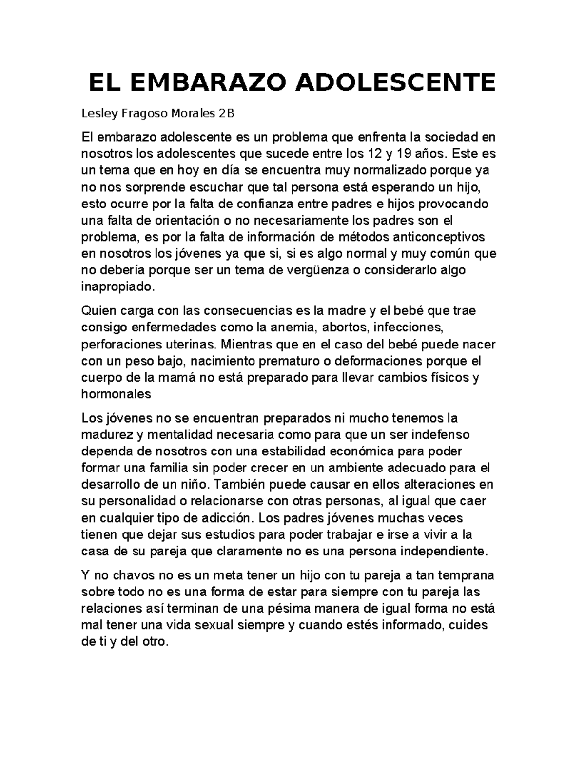 EL Embarazo Adolescente - EL EMBARAZO ADOLESCENTE Lesley Fragoso