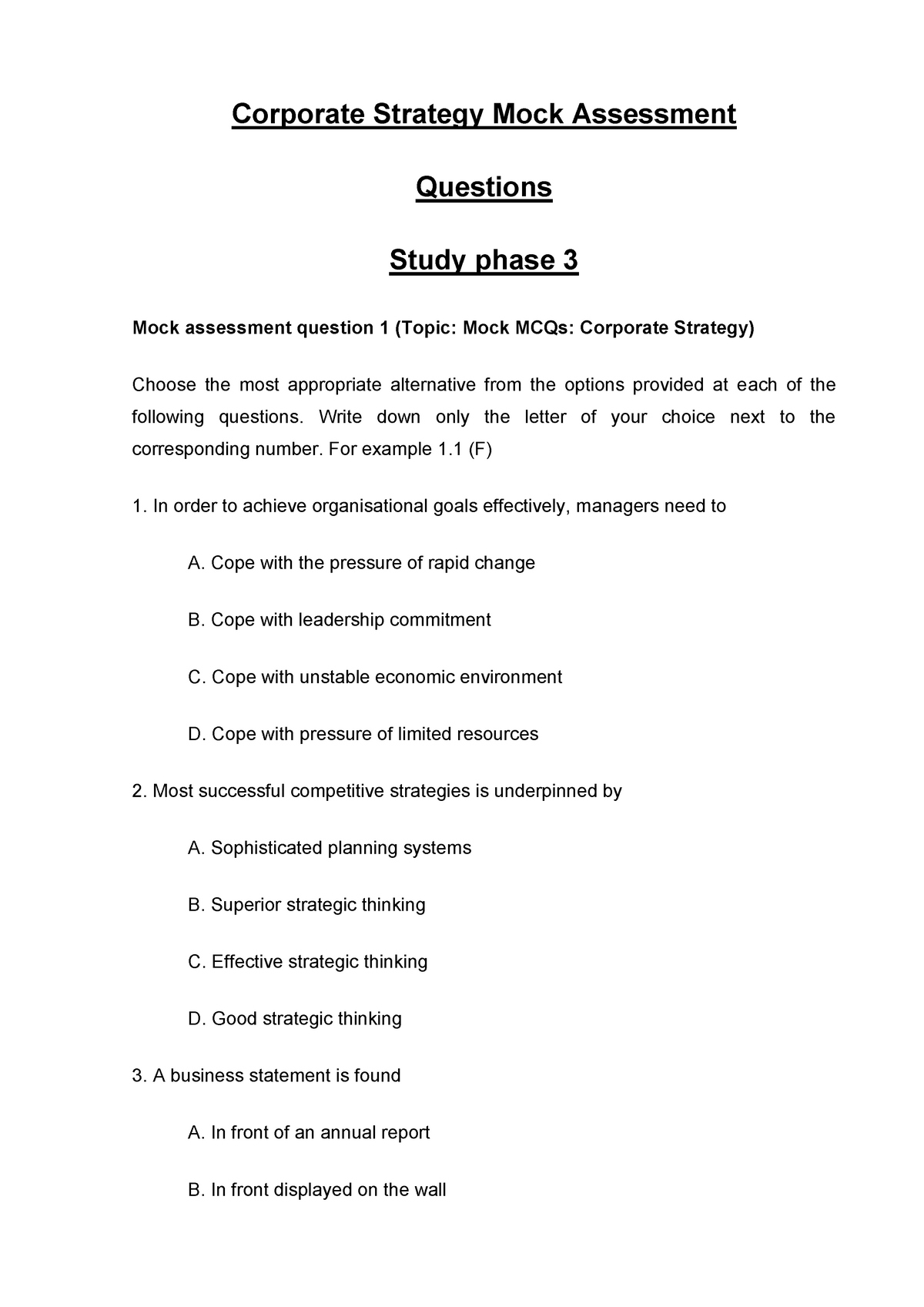 corporate-strategy-mock-assessment-questions-corporate-strategy-mock