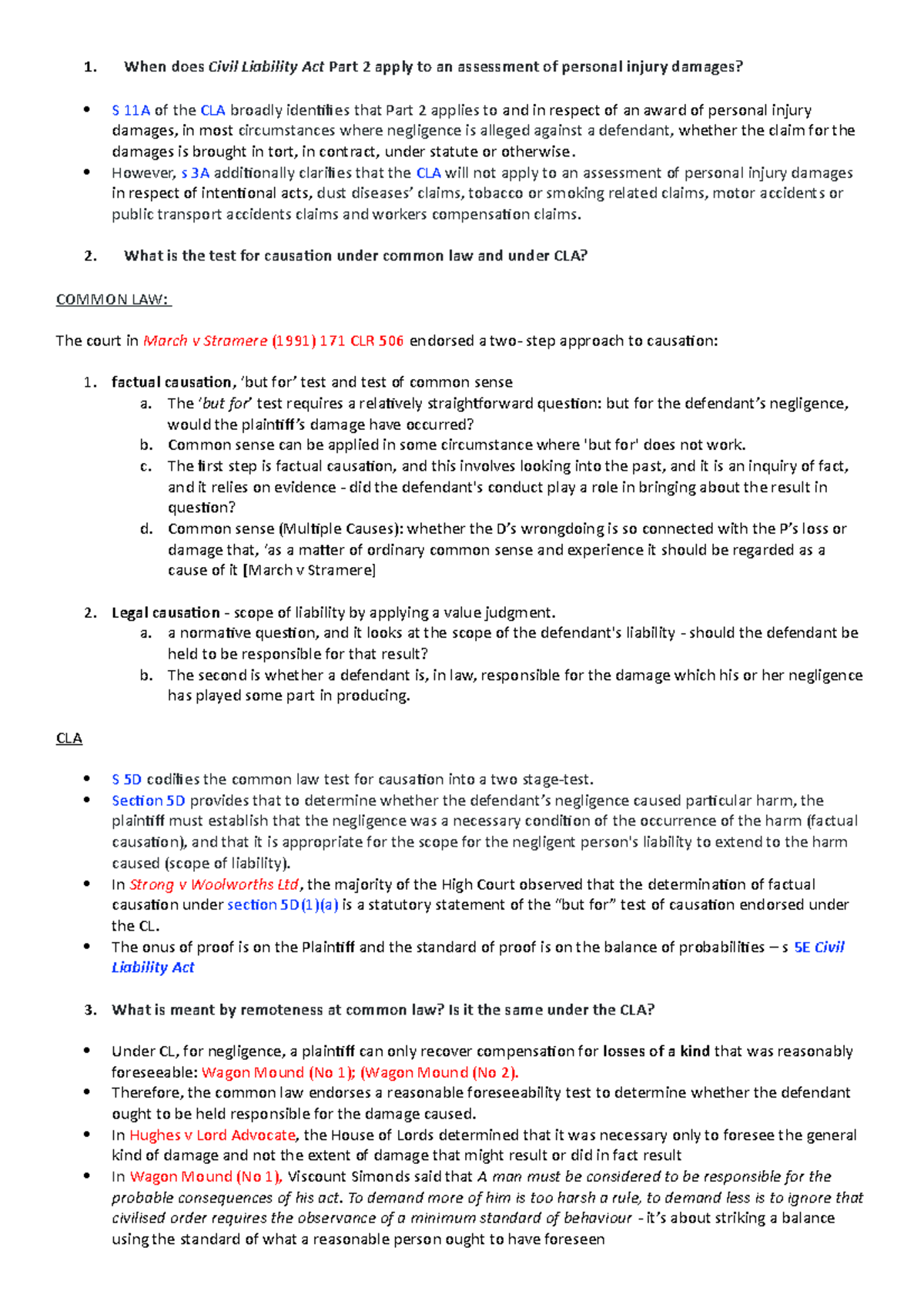 Tut Q - CLA - Questions and brief outline of answers for on-call - 1 ...