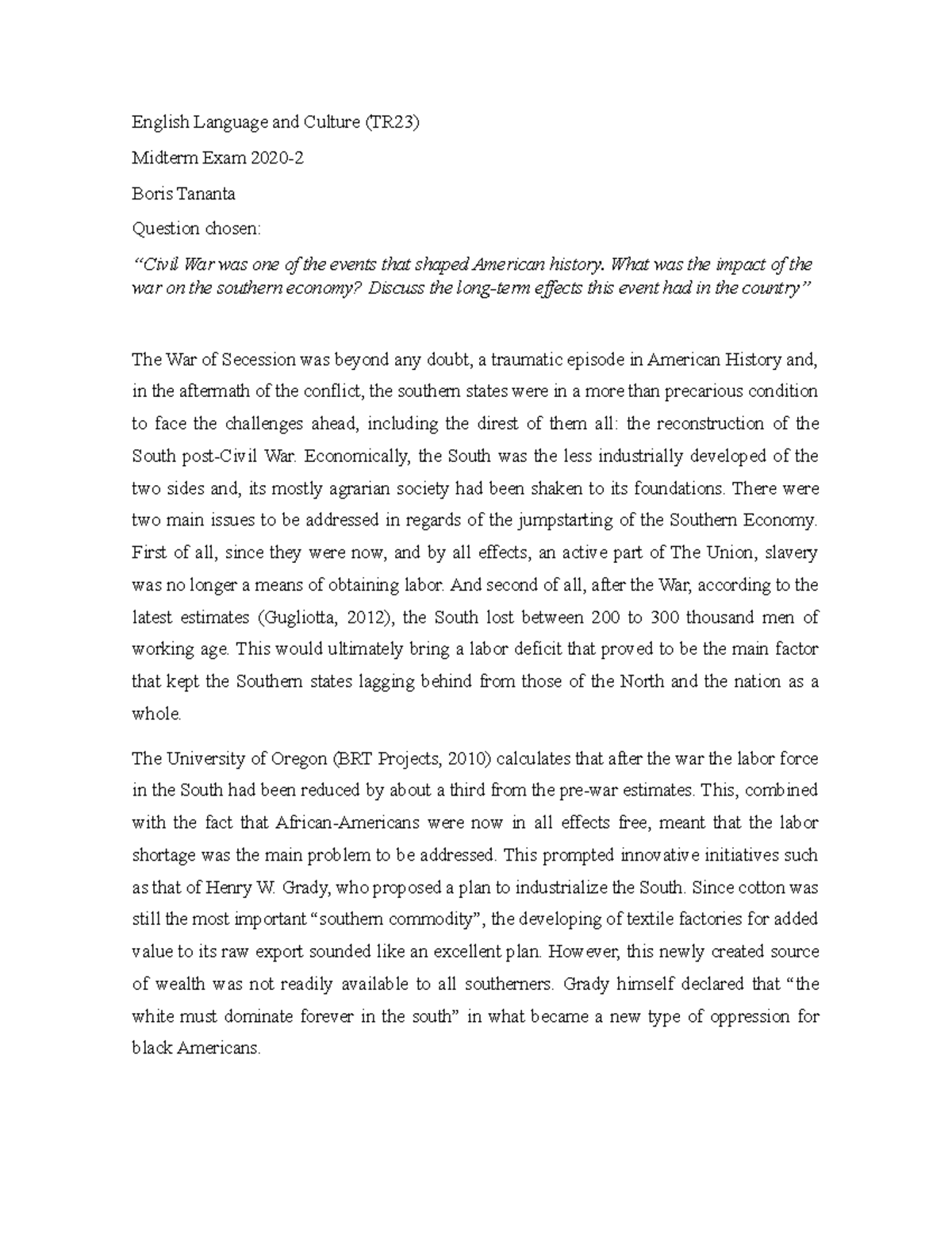 Midterm Essay Examen parcial - English Language and Culture (TR23 ...