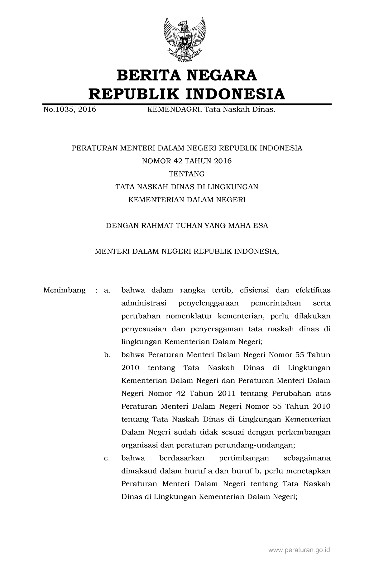 Permendagri Nomor 42 Tahun 2016 - BERITA NEGARA REPUBLIK INDONESIA No ...