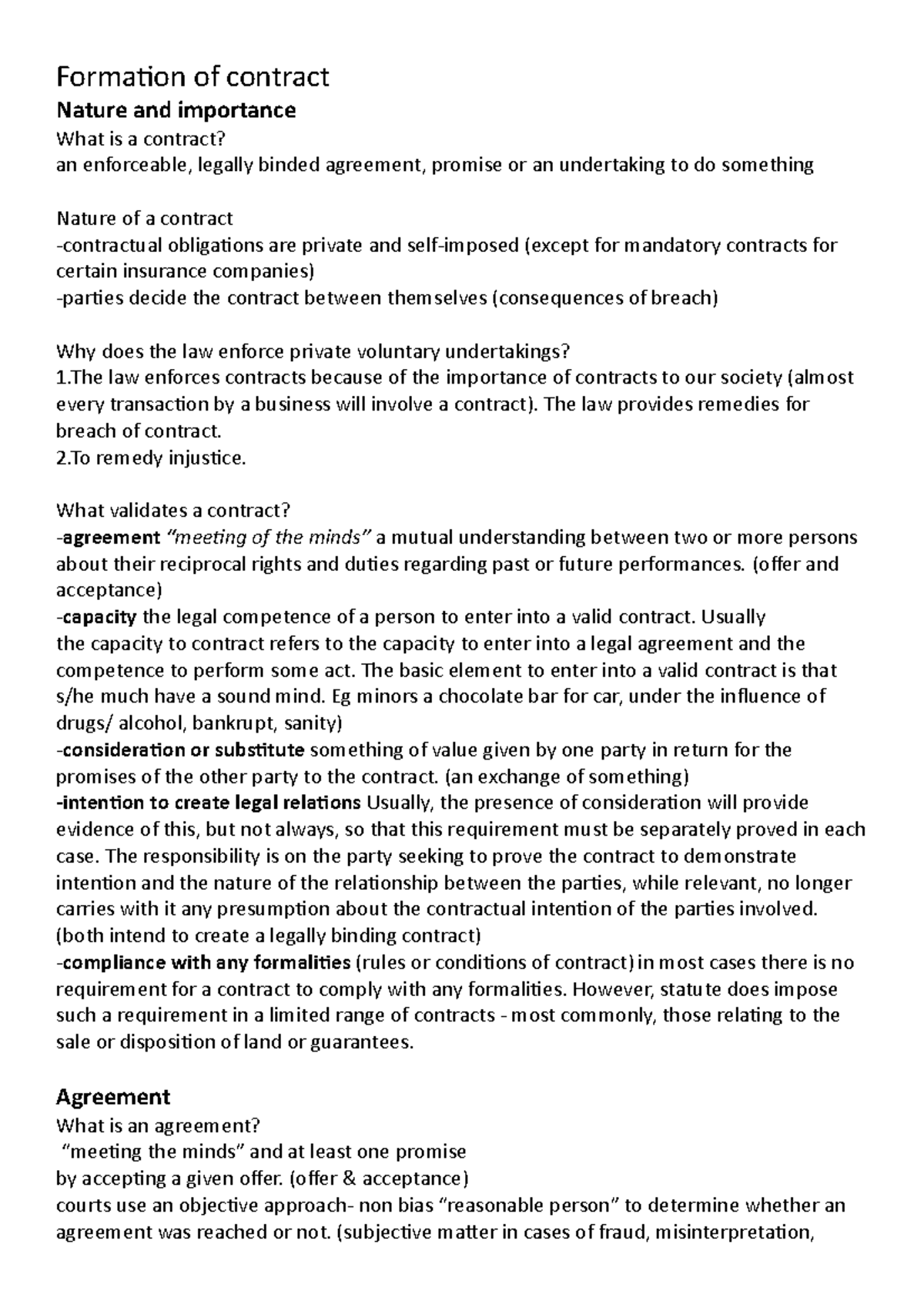 Contract Law semester 1 - Formation of contract Nature and importance ...