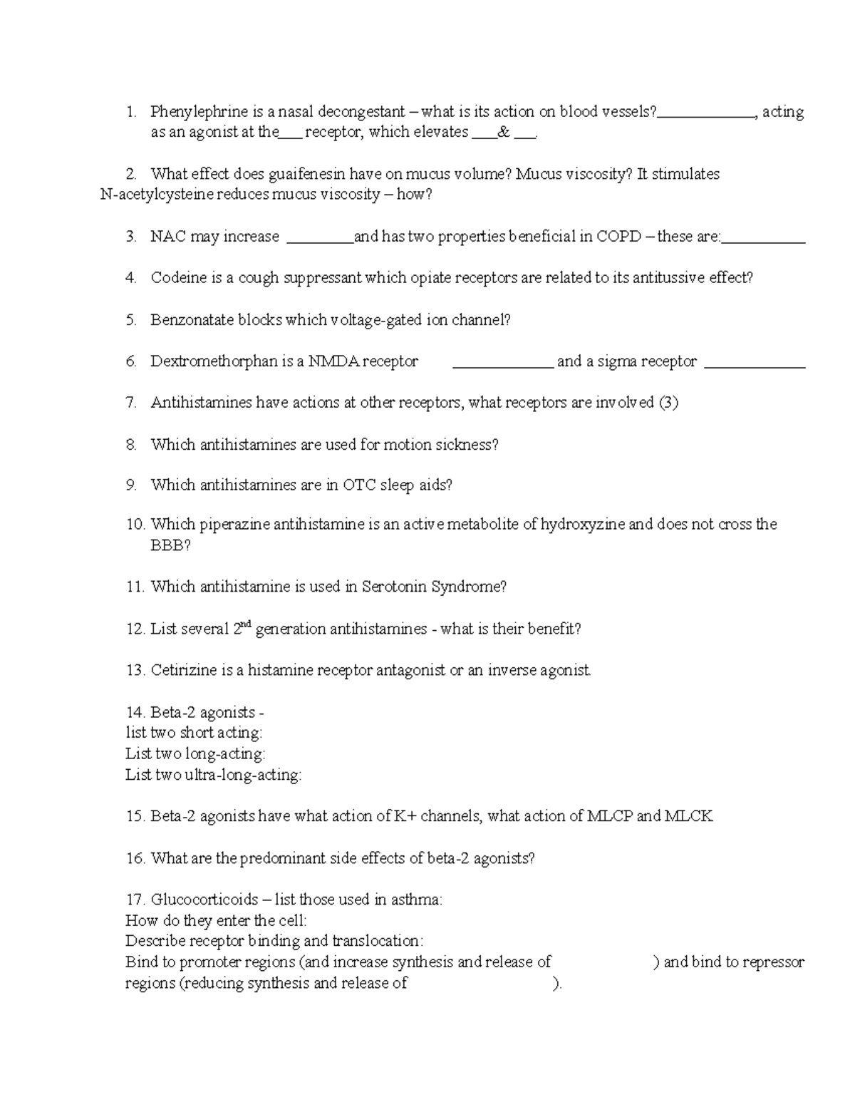 Pharm - Respitory Study Guide - Phenylephrine is a nasal decongestant ...