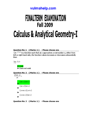 MTH202 Practice Questions 1-45 - Solution File Lecture No 1- Question ...