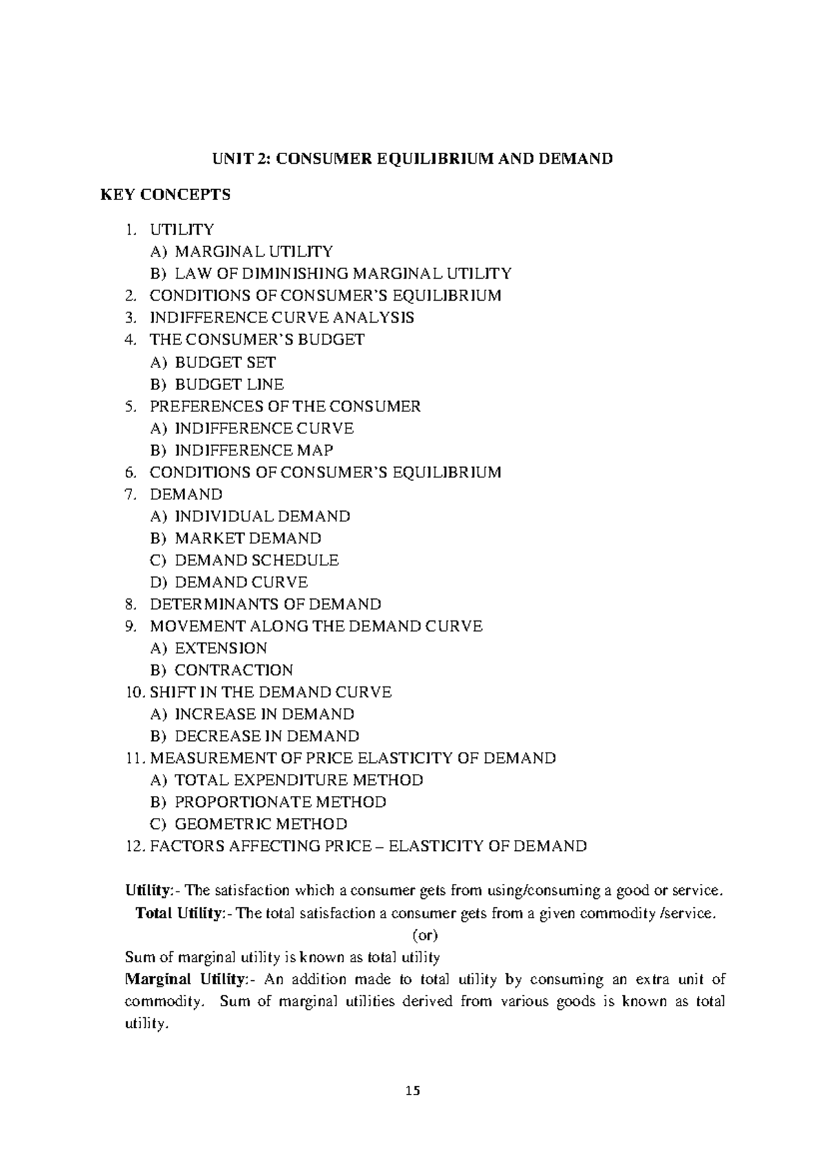 12 economics notes micro ch02 consumer equilibrium and demand - UNIT 2 ...
