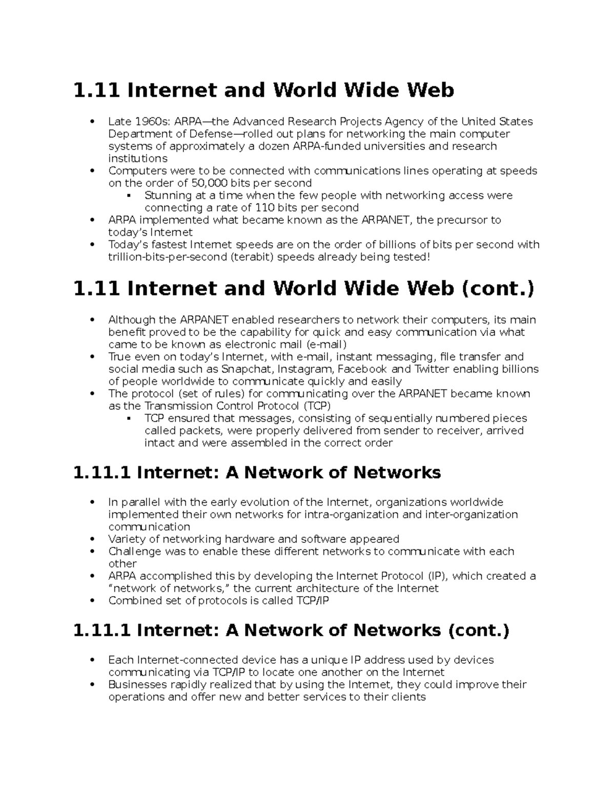 COSC Notes 2023 - 1 Internet and World Wide Web Late 1960s: ARPA—the ...