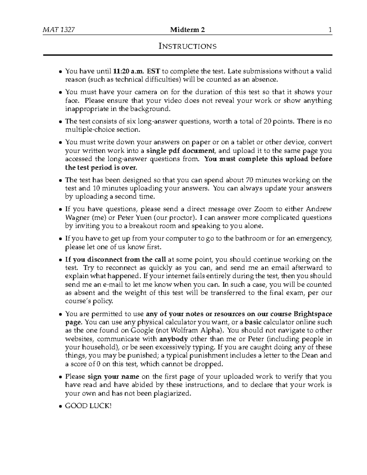 MAT 1327 Practice Midterm 2 - MAT 1327 Midterm 2 1 INSTRUCTIONS You ...
