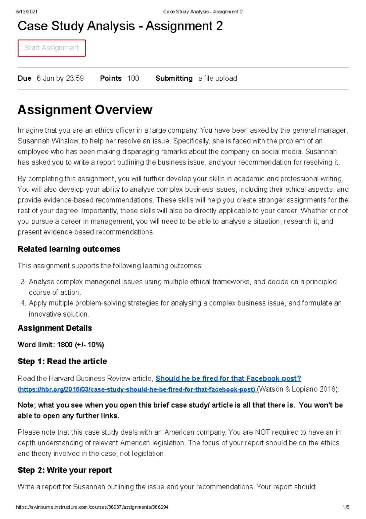 case study analysis assignment