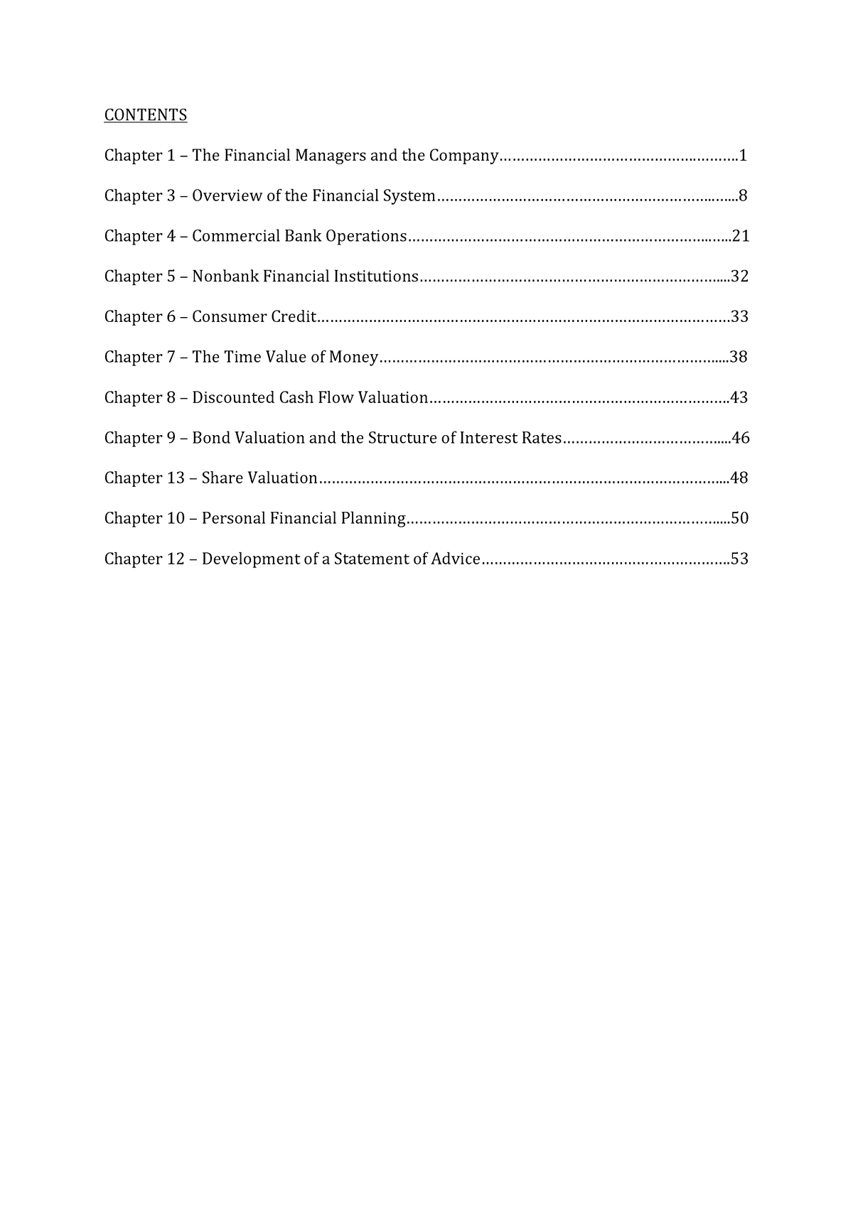 Fin Chapter 1 - 789 - CONTENTS Chapter 1 – The Financial Managers And ...