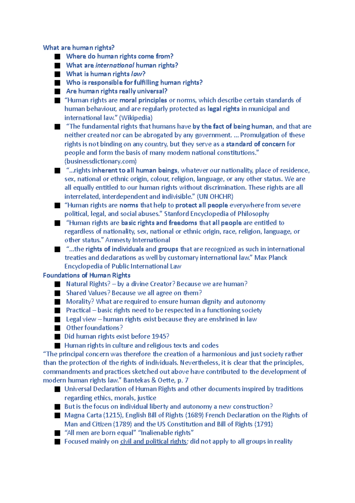 Human rights law notes 1 - What are human rights? Where do human rights ...
