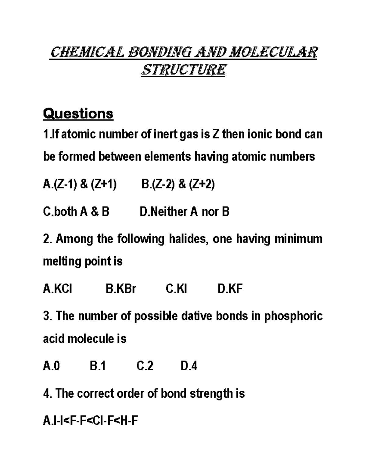 Chemical Bonding And Molecular Structure - Chemical Bonding And ...